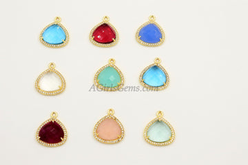 December Birthstone Pendants, CZ Micro Pave Blue Topaz Birthday Triangle/Teardrop Blue Charms, Cubic Zirconia Jewelry Making - A Girls Gems